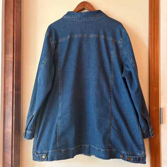 Woman Within Long Stretch Denim Jacket Jeans Medium Wash Pockets Plus Size 26 W - Picture 2 of 6